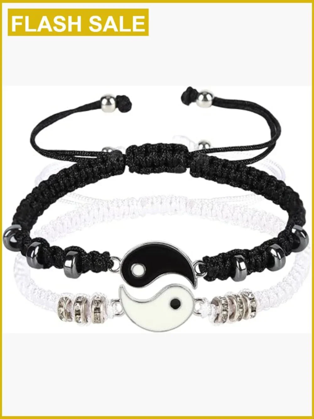 Yin Yang Friendship Bracelets Adjustable Cord Set for BFF